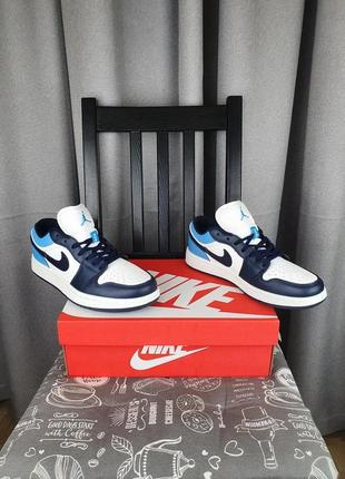 Темно сині nike air jordan 1 low obsidian кросівки чоловічі кроси найк аїр джордан ретро 1 лов в синьому кольорі5 фото