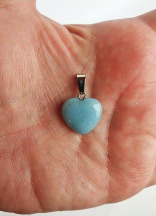 Кулон сердечко, натуральний камінь агат блакитний2 фото