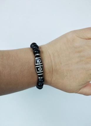 Браслет-талисман с бусиной дзи " 4 глаза " из обсидиана