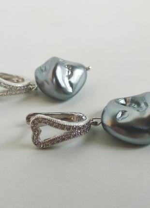 Сережки з сірим перлами бароко2 фото