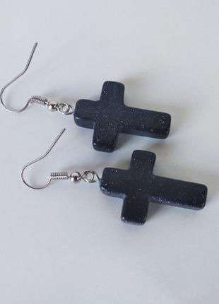 Серьги " кресты " из натурального камня авантюрин