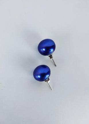 Сережки - пусети з натуральними, синіми перлами