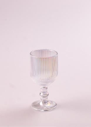 Чарка на ніжці для міцних напоїв фігурна прозора ребриста з товстого скла набор 6 шт rainbow2 фото