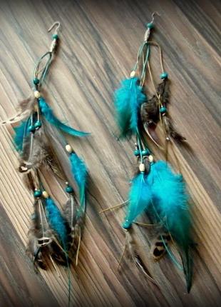 Длинные серьги с перьями индейские6 фото