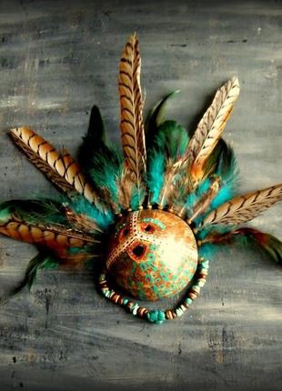 Декоративная настенная маска бирюзовый принц создана по мотивам африканских масок.