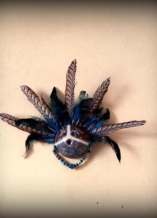 Декоративная настенная маска бирюзовый принц создана по мотивам африканских масок.