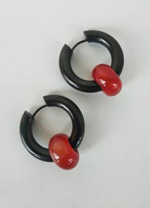 Сережки — кільця з натуральним каменем червоний агат