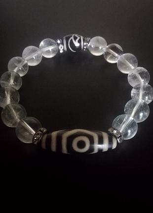 Браслет с тибетскими бусинами дзи " 3 глаза" и " лотос"