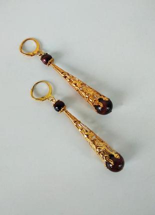 Сережки ручної роботи з натуральним каменем бичаче око