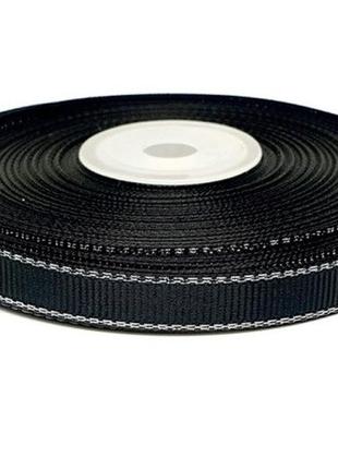 Лента репсовая с серебристым люрексом 0,9 см, черный, метр, черный