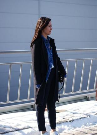 Женское пальто из шерсти темно-синее1 фото