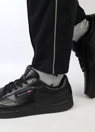 Черные кроссовки мужские reebok club black весна лето осень. кроссы для мужчин рибок клаб в черном цвете7 фото