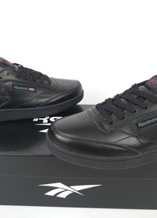 Черные кроссовки мужские reebok club black весна лето осень. кроссы для мужчин рибок клаб в черном цвете8 фото