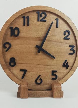 Настінний годинник з натурального дерева, серії "wooden" круглий 31см (з підставкою) арт.010072 фото