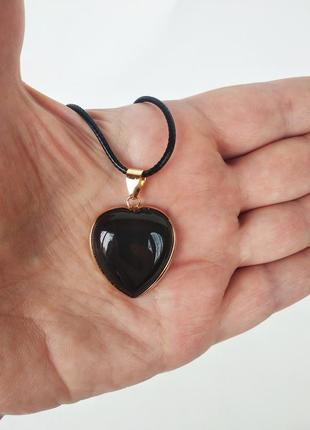 Кулон сердце, натуральный камень  черный агат4 фото