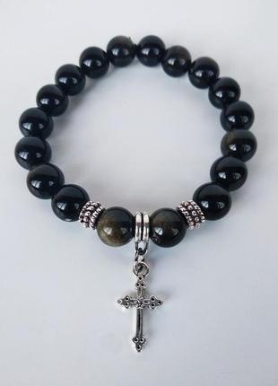 Браслет з натурального каменю обсидіан1 фото