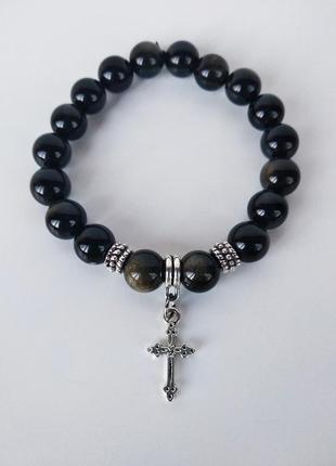 Браслет з натурального каменю обсидіан2 фото