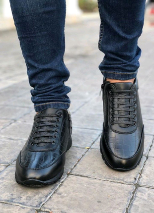 Чоловічі кросівки кроко зима чорні1 фото