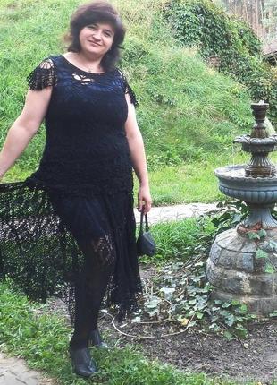Костюм вязаный летняя ночь черный  натуральный туника и юбка хлопковый1 фото