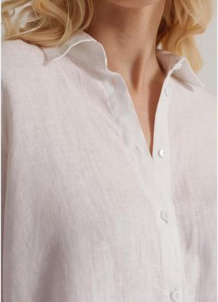 Льняная женская рубашка белого цвета2 фото