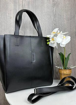 Большая городская сумка сумочка на каждый день удобная практичная женская сумка-черная черная1 фото