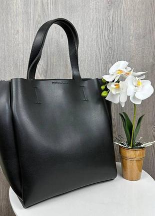Большая городская сумка сумочка на каждый день удобная практичная женская сумка-черная черная4 фото