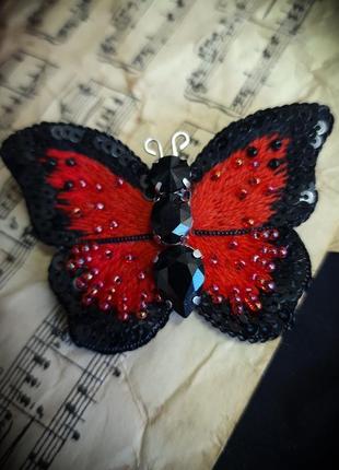 Брошь “бабочка. красное и черное”3 фото