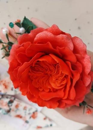 Вишуканий комплект англійська троянда з фоамірана, бант, браслети5 фото