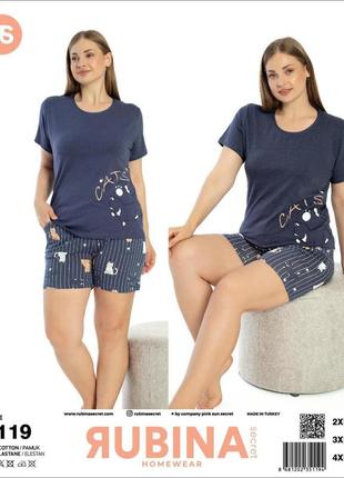 Жіноча піжама трикотажна футболка та шорти р.2xl,3xl,4xl.туреччина2 фото