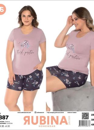 Жіноча піжама трикотажна футболка та шорти р.2xl,3xl,4xl.туреччина8 фото