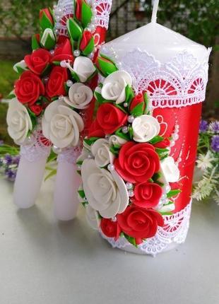 Свадебный замочек в красном и белом цвете с инициалами3 фото