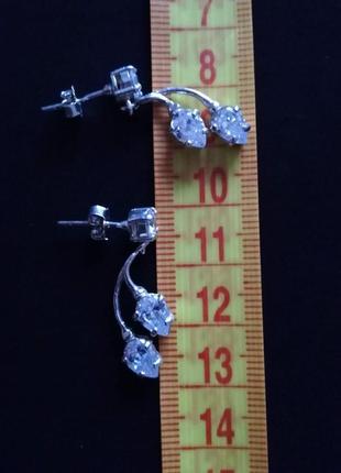 Срібні сережки з фіанітами # срібло 925" б/у лот 3016 фото