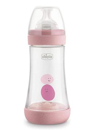 Пластиковая бутылочка chicco perfect 5, средний поток, 2м+, 240 мл, розовая 20223.10.402 фото