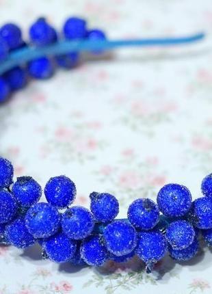 Обруч ободок с ягодами калины синий
