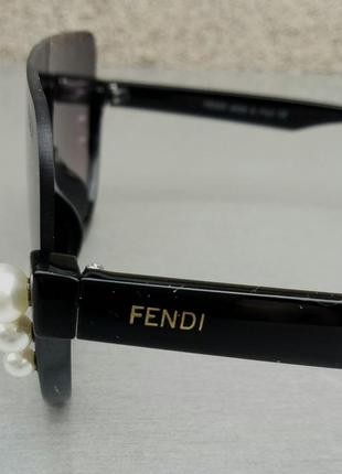 Fendi очки маска женские солнцезащитные черные с жемчужинками5 фото