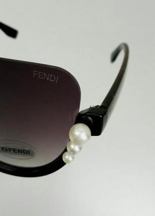 Fendi очки маска женские солнцезащитные черные с жемчужинками10 фото