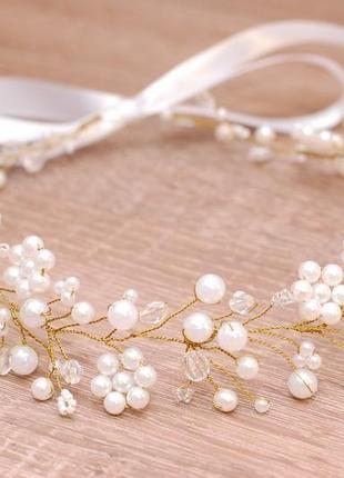 Ніжний весільний вінок віночок з перлів2 фото