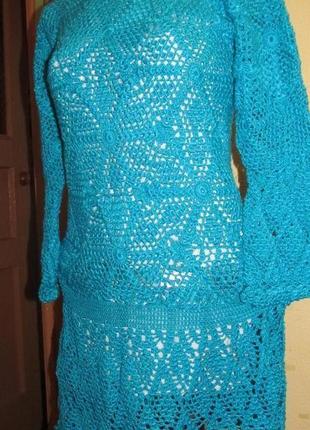 Платье "голубой зефир", вязанное крючком
