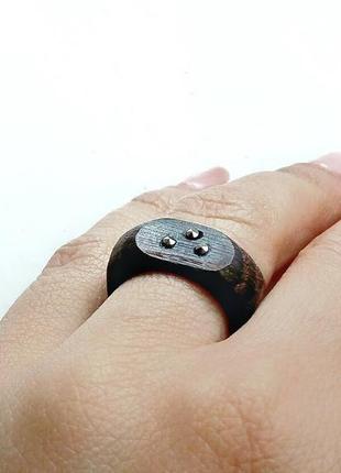 Перстень з марказитами - капельное серебро - кольцо из дерева с граненым пиритом - унисекс3 фото