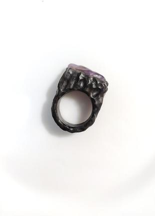 Перстень аметистова скеля - кільце з аметистом - дерев'яне - аметист6 фото