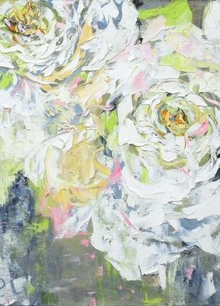 Картина для будинку "ніжні білі квіти" на полотні маслянными фарбами 50*50 см ніжна картина3 фото