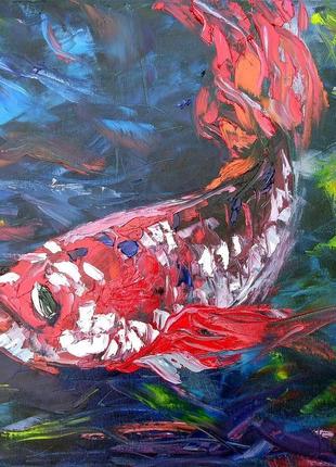Червона риба у синьому морі сучасний живопис 50 * 50 см1 фото