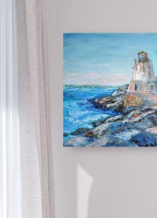 Сучасна картина узбережжя океану, маяк, 50х50 см3 фото