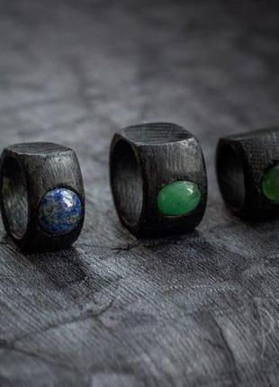 Перстеники з гладкими мінералами - коло - овал - кільце з дерева з різними каменями
