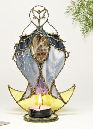 Stained glass lamp catcher of the sun owl of winter solstice підсвічник