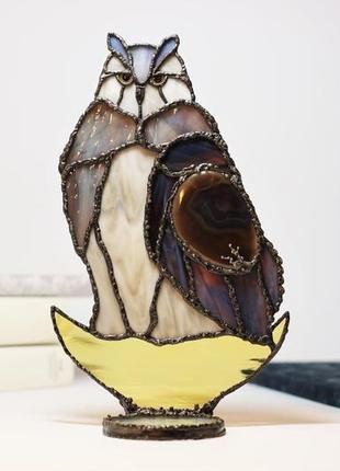 Stained glass candleholder sun catcher owl of january dreams вітражний підсвічник4 фото