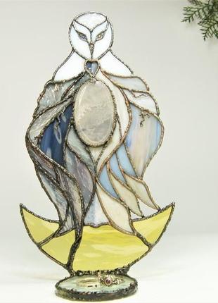 Autumn equinox owl stained glass sun catcher candle holder. подсвечник