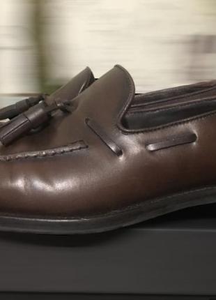 Чоловічі шкіряні туфлі-лофери з китицями і планкою massimo dutti2 фото