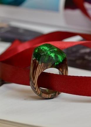 Перстень с горами, перстень из дерева и смолы, подарок для девушки8 фото