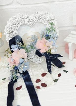 Набір весільних прикрас: браслет та бутоньєрка. navy blue з ніжно-рожевим1 фото